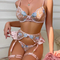 Wholesale Flower Embroidery Underwear Set for Woman Sexy Perspective Satin Lingerie