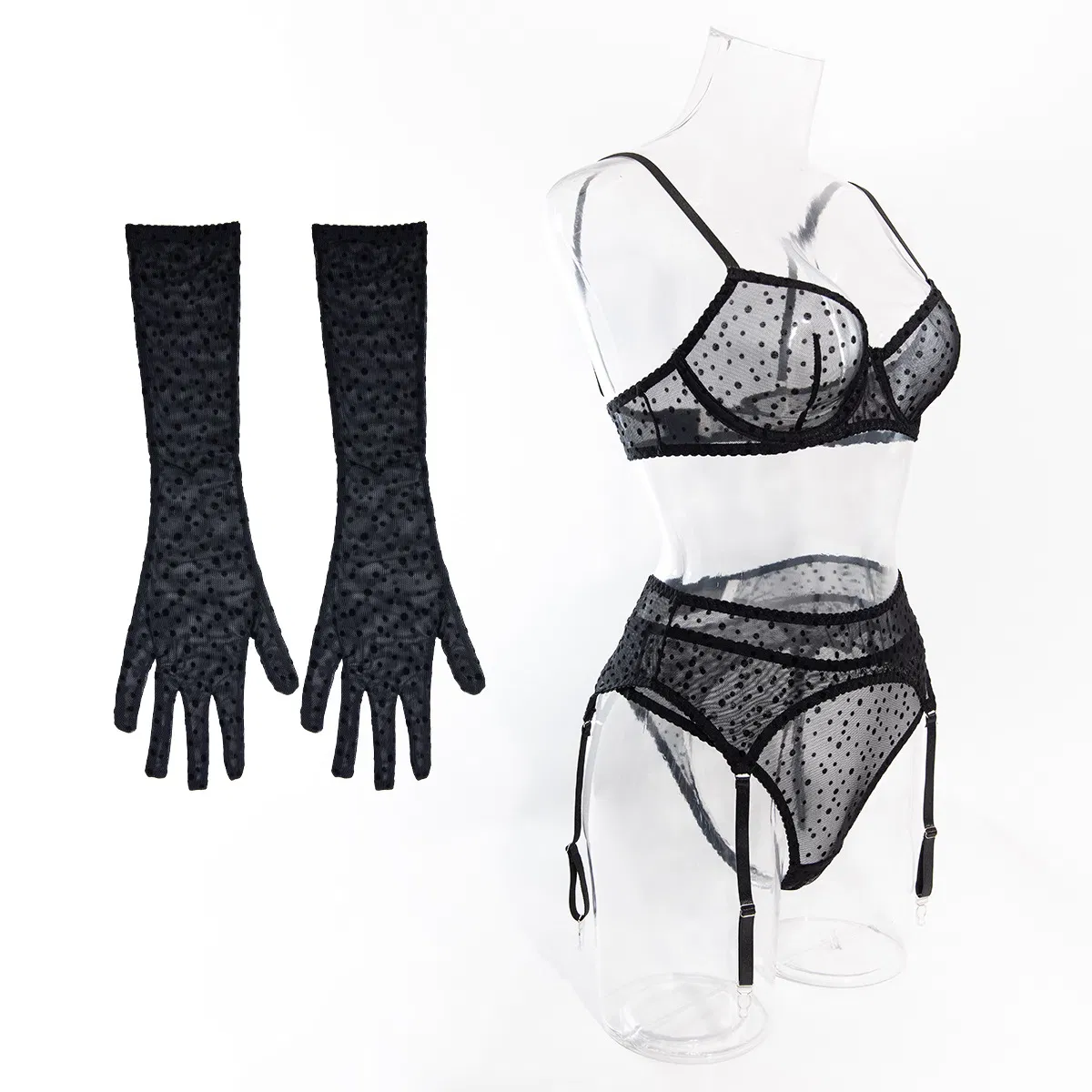 Wholesale Erotic Polka DOT See-Through Mesh Underwear Set Sexy Breathable Thin Lingerie