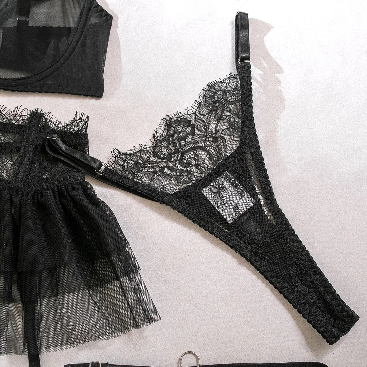 Wholesale 2025 Luxury Garter Belt Underwear Set Sexy See-Through Mesh Skirt Woman's Lingerie