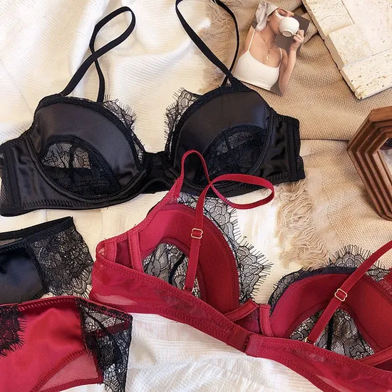 Wholesale High Quality Women Underwear Set Sexy Lace Sheer Transparent Lingerie