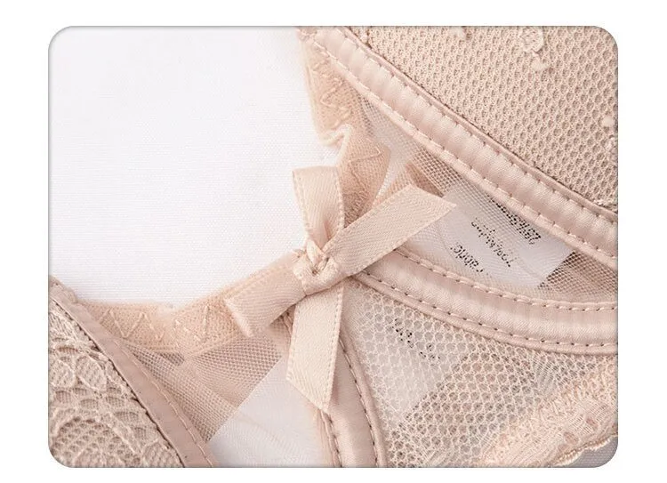 French Smooth Anti-Sagging Lace Trim Sexy Breathable Gathering for Women Soft Bra Ultra-Thin Set Sexy Underwear Lingerie