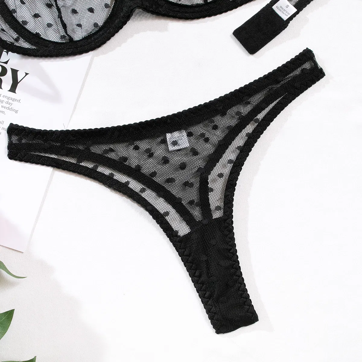 Wholesale Polka Dots Perspective Mesh Bra Set Sexy Thin Two-Piece Lingerie