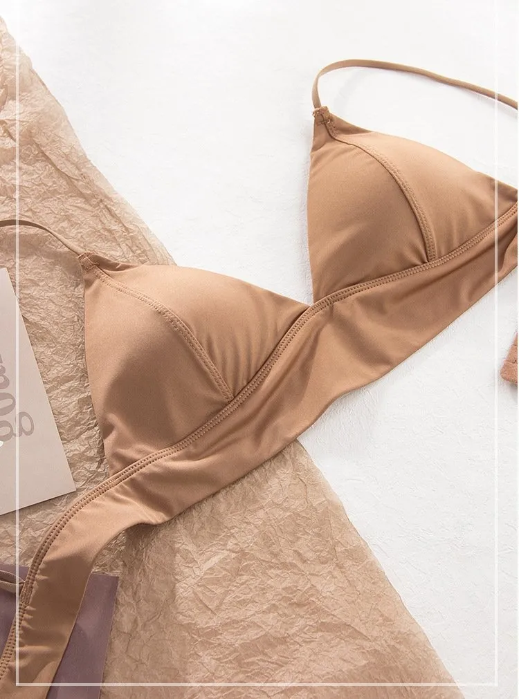 Ladies Summer Sexy Satin Leopard Bra Set Seamless Simple Beautiful Back Underwear