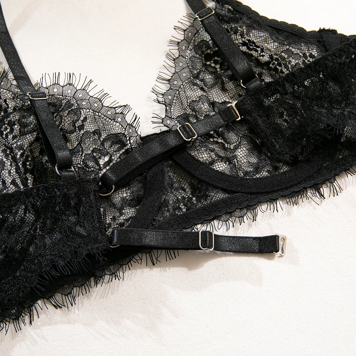 Sexy Eyelash Lace Solid Color Underwear Set Wholesale Flower Embroidery Lingerie