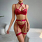 Sexy Hanging Neck Ultra-Thin Mesh See-Through Underwear Set Hot Erotic Women's Lingerie