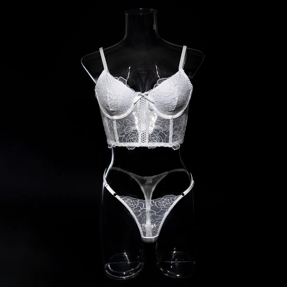Sexy Erotic Fish-Bone Embroidery Flower Bra Set Wholesale See Through Mesh Woman Lingerie