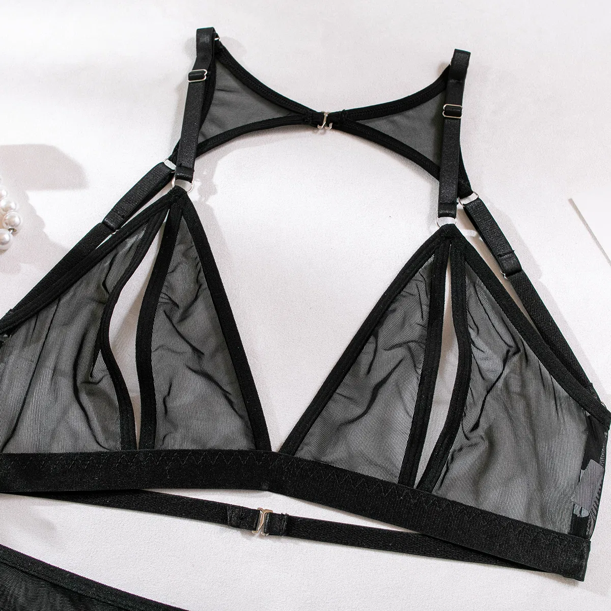 Sexy Erotic Open Crotch Four Piece Underwear Set New Perspective Mesh Woman's Lingerie