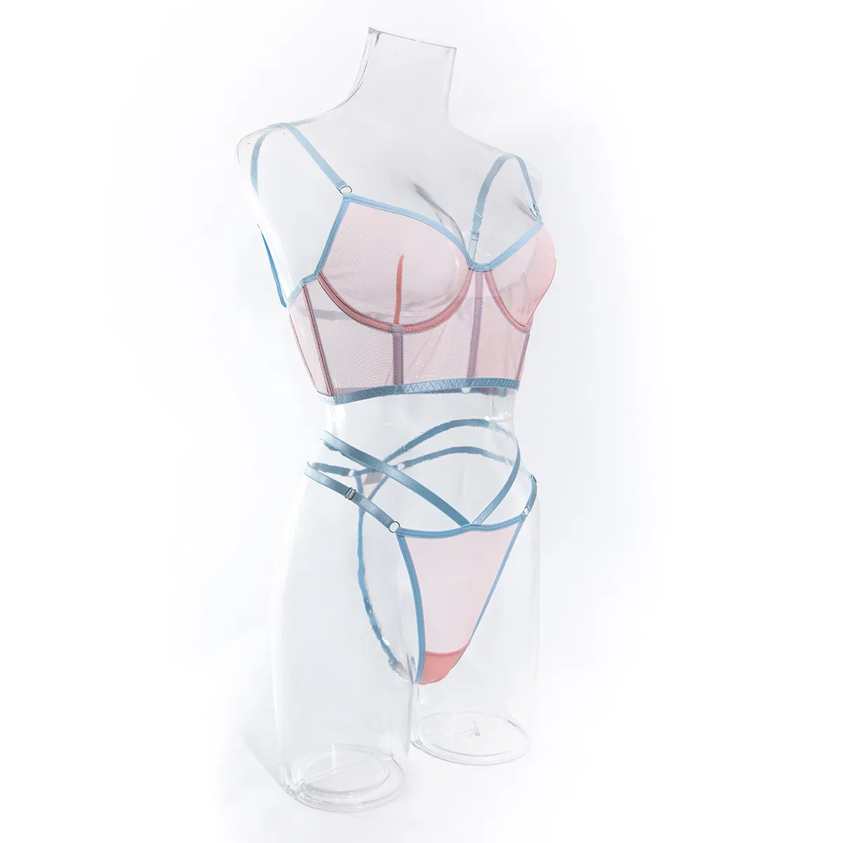 Factory Sell Fish-Bone Thin Perspective Mesh Bra Set Sexy High Quality Two Piece Woman Lingerie
