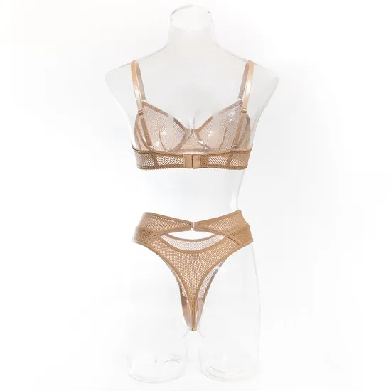 Sexy Erotic Two-Piece Bra and Panty Set for Women Wholesale See-Through Fishnet Mesh Lingerie