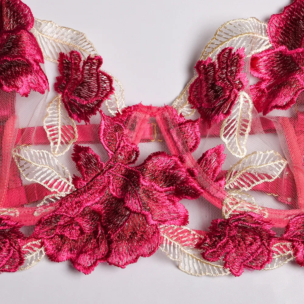 New High Quality Flower Embroidery Underwear Set Sexy Women Ultra-Thin Lingerie