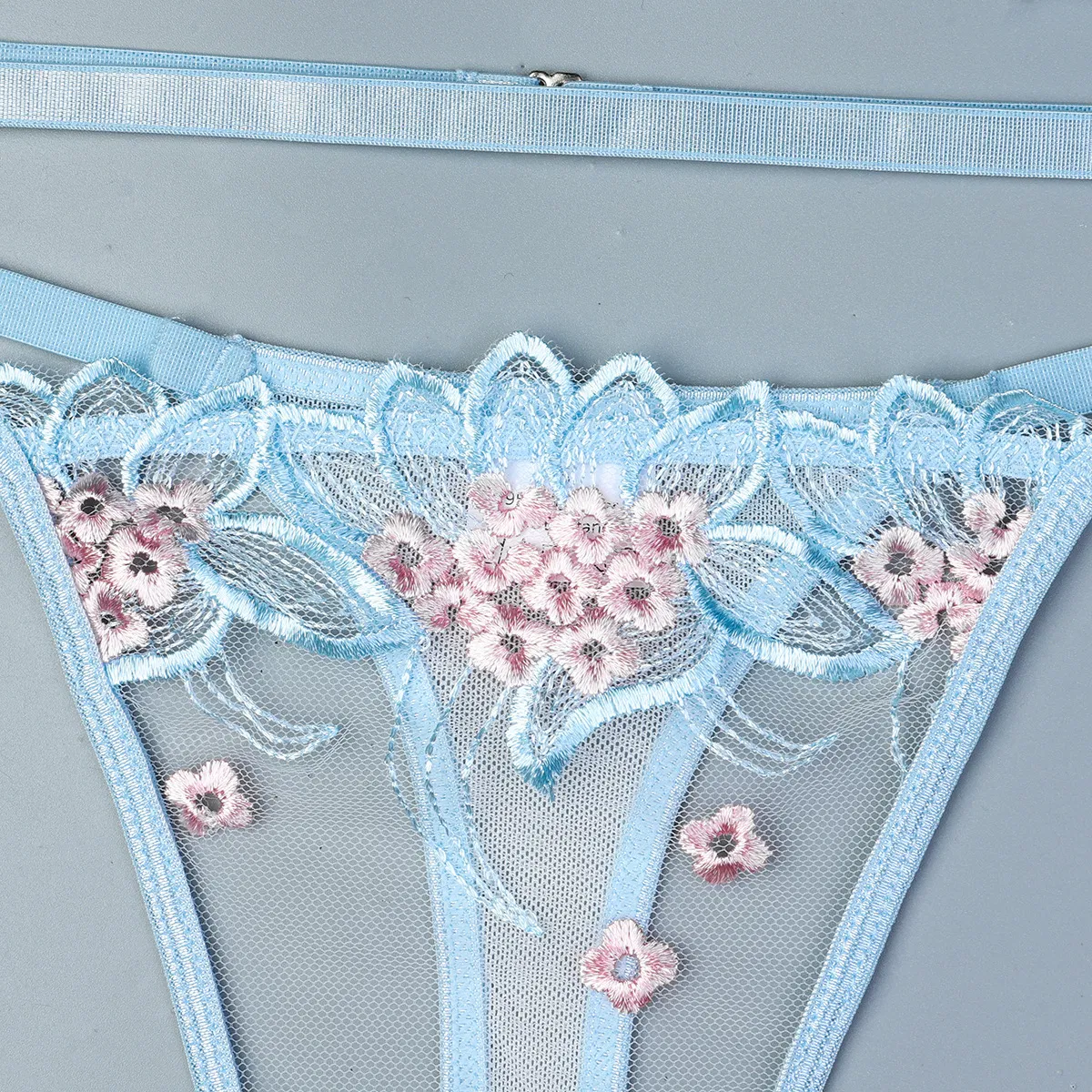 Wholesale Flower Embroidery Underwear Set Sexy See-Through Mesh Woman Lingerie