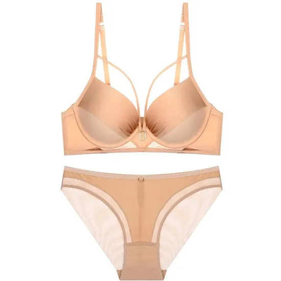 2025 New Style Wholesale French Hollow Outsexy Breathable Ultra-Thin Gathering Bra Set Underwear Lingerie