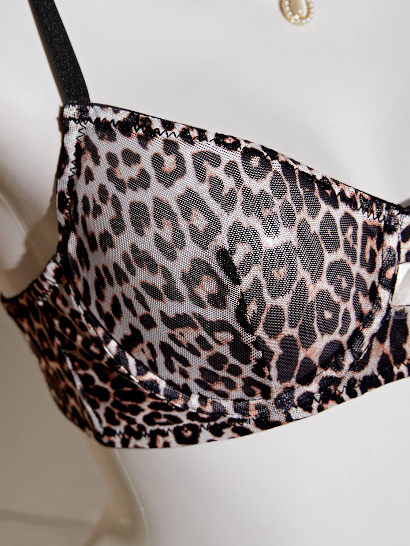 Wholesale Transparent Leopard Print Two-Piece Bra Set Sexy Thin Woman Lingerie