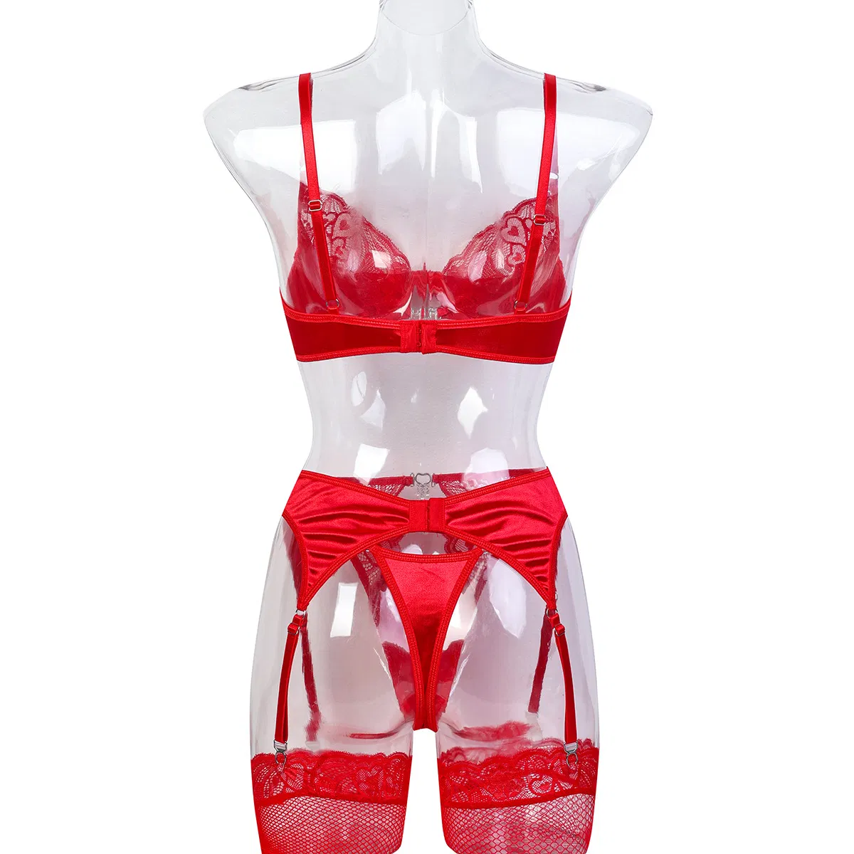 Wholesale See-Through Underwear Set for Woman Sexy Solid Color with Stocking Lingerie