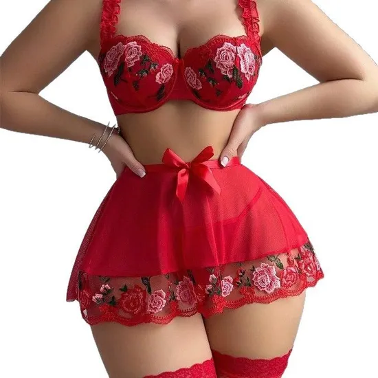 Sexy Embroidery Underwear Set for Woman Wholesale Perspective Mesh Lingerie