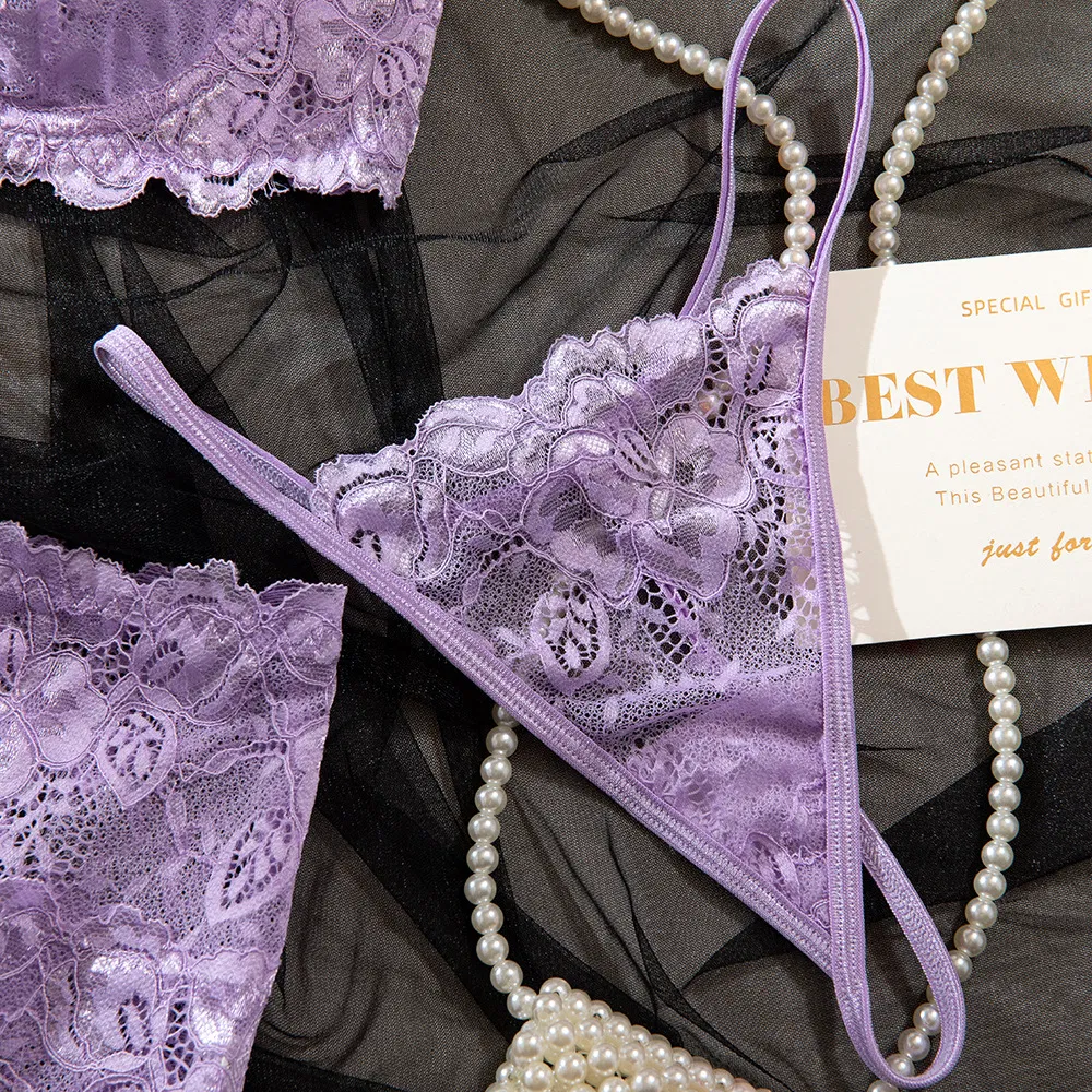 Wholesale Embroidered Lace Underwear Set for Woman Sexy Elegant Short Skirt Lingerie