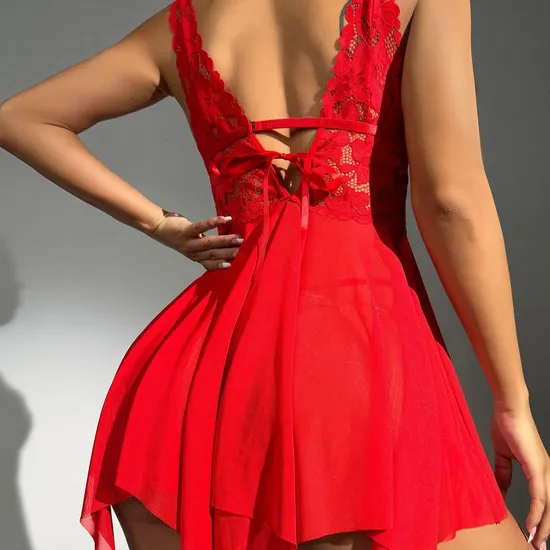 Wholesale V-Neck See-Through Underwear Set Sexy Elastic Waist Solid-Color Woman Lingerie
