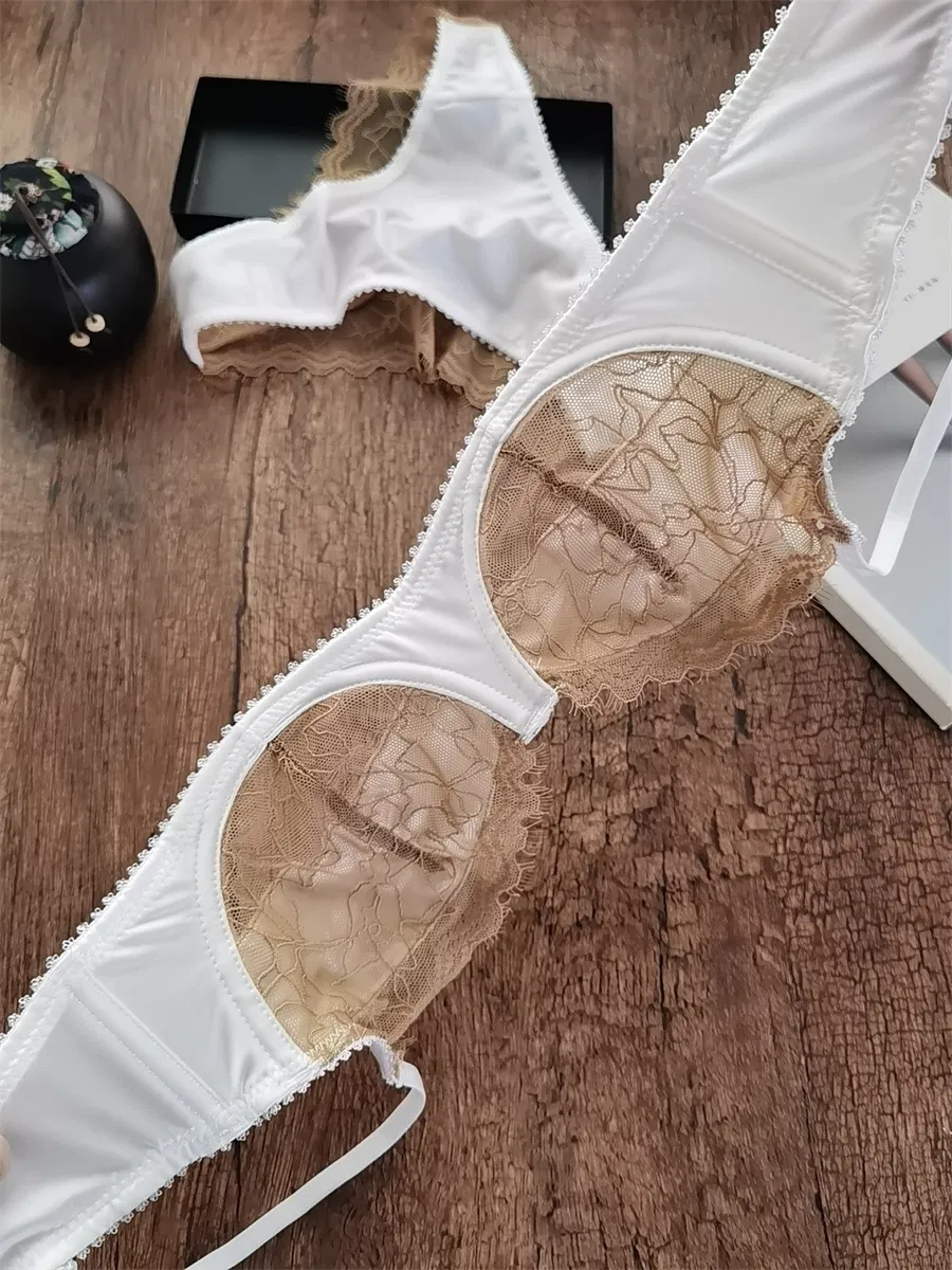 Wholesale French Style Embroidery Lace Trim Sexy Breathable Gathered Backless Ultra-Thin for Women Bra Set Underwear Lingerie
