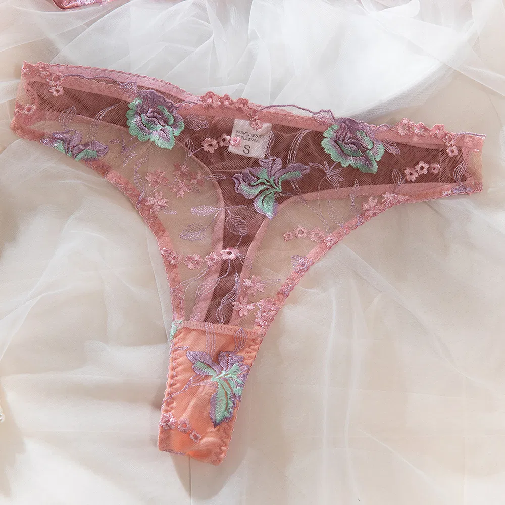 New Design Ultra-Thin Floral Embroidery Underwear Set Sexy Woman 2 Piece Lingerie