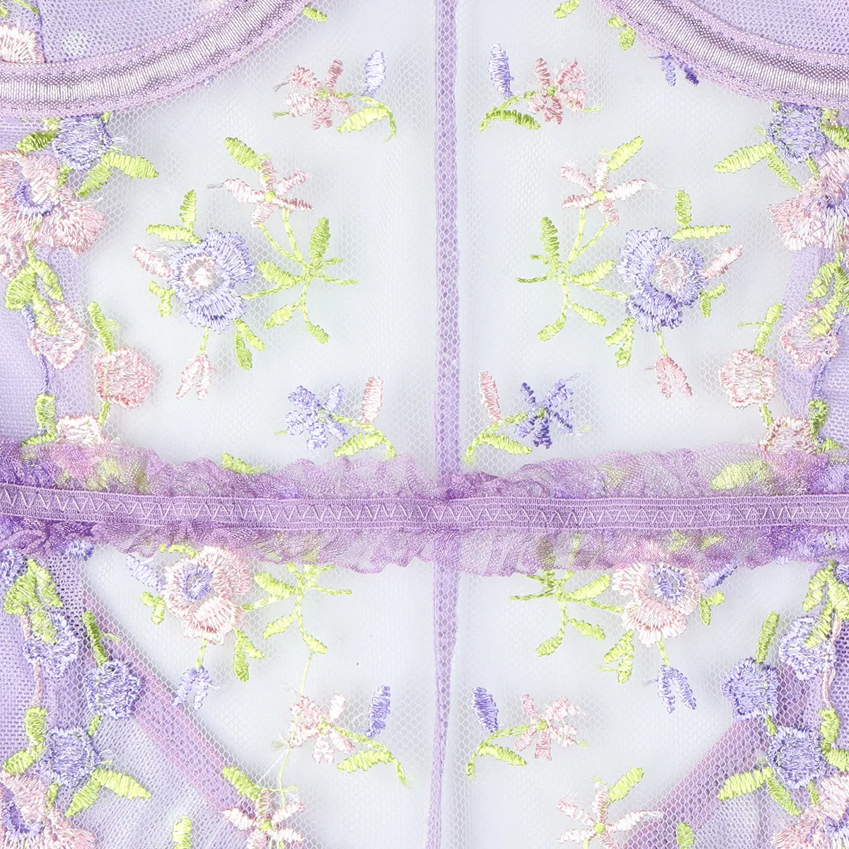 Sexy Embroidered Floral Suspender Bra and Panty Sets Wholesale See-Through Mesh Lingerie