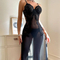 Sexy See-Through Mesh Woman Bra Panty Set Hot Selling Long Skirt Lingerie