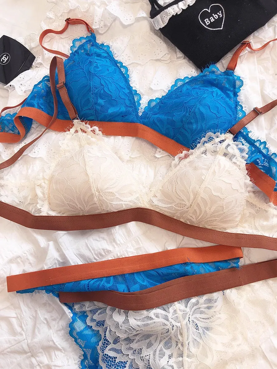 Wholesale French Style Eyelash Lace Soft Sexy Breathable Backless Ultra-Thin for Women Bra Set Underwear Lingerie