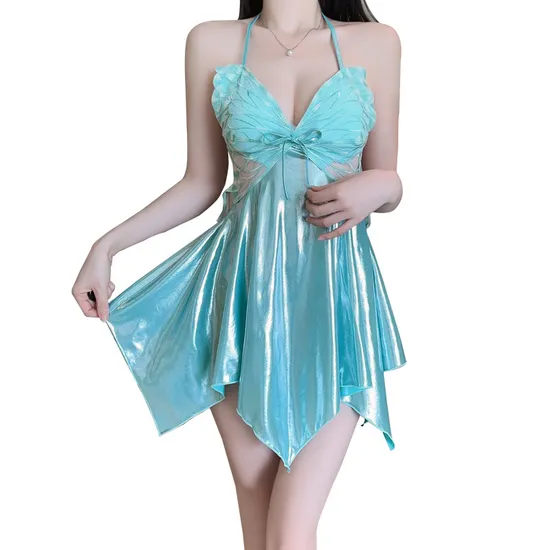 New Latest Backless Suspender Women's Nightgown Dresses Sexy Halter Neck Deep V Nightwear
