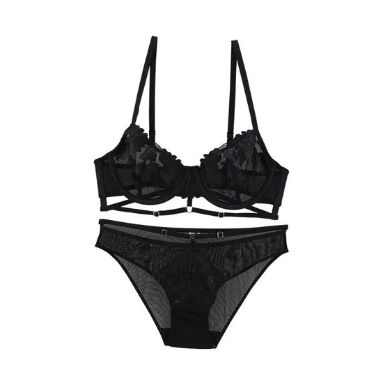 New Style French Romantic for Women Soft Embroidery Lace Trim Sexy Breathable Ultra-Thin Bra Underwear Set Lingerie