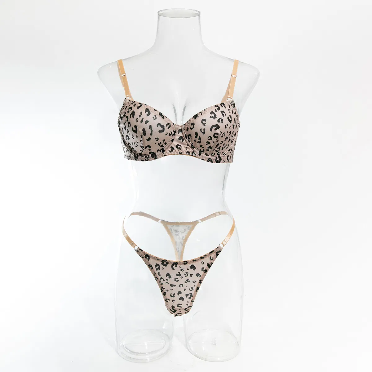 Sexy Leopard Print 2PCS Woman Underwear Set Wholesale Transparent Thin Cup Lingerie