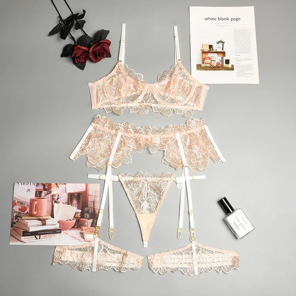 Wholesale Flower Embroidery See-Through Underwear Set Sexy Ultra-Thin Woman Lingerie