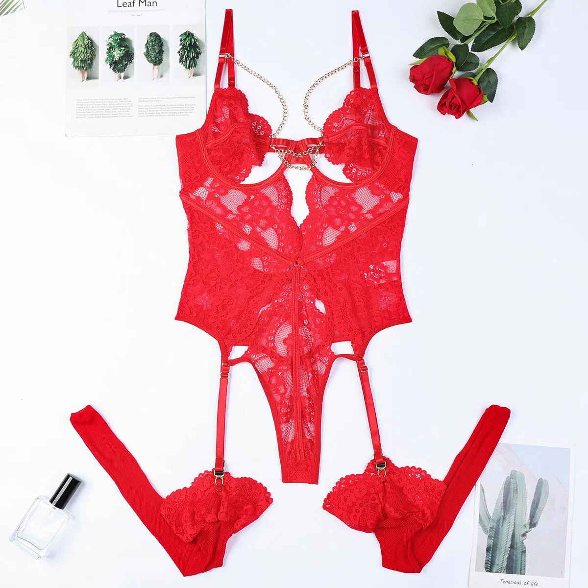 Wholesale Hollow out One Piece Underwear Set for Woman Sexy Embroidery Transparent Lingerie