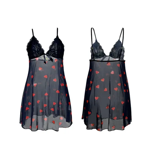 Sexy Printed See-Through Mesh Patchwork Lace Nightwear Dress Hot Sleeveless Women Sleepwear