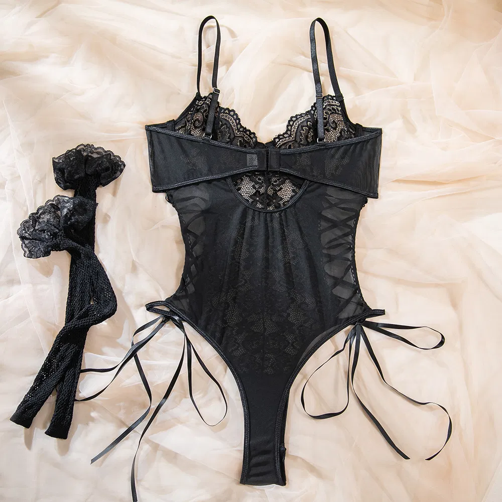 Wholesale Hollow out One Piece Underwear Set Sexy Embroidered Lace Woman Lingerie