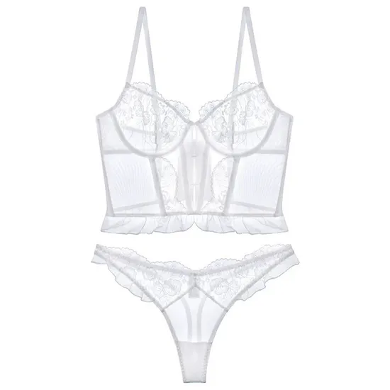 2025 Fishbone Corset Hollow out See-Through Lace Breathable Ultra-Thin Romantic for Women Soft Bra Sexy Set Underwear Lingerie