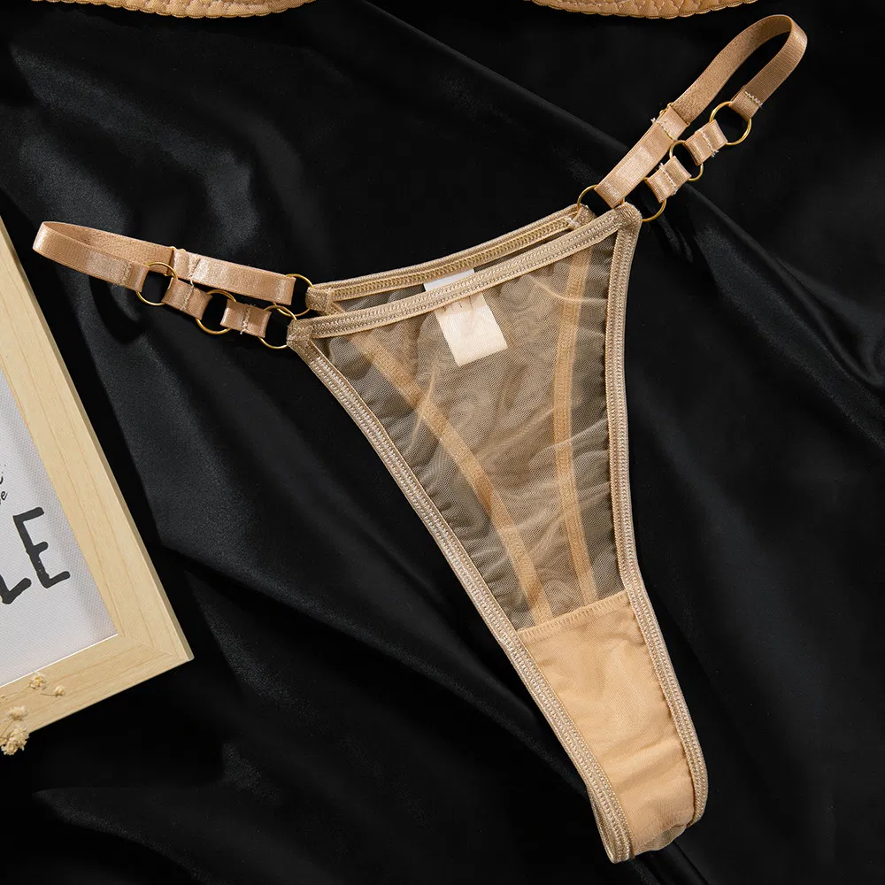 Sexy See-Through Mesh Suspender 2 PCS Bra Set New Style Solid Color Woman Lingerie
