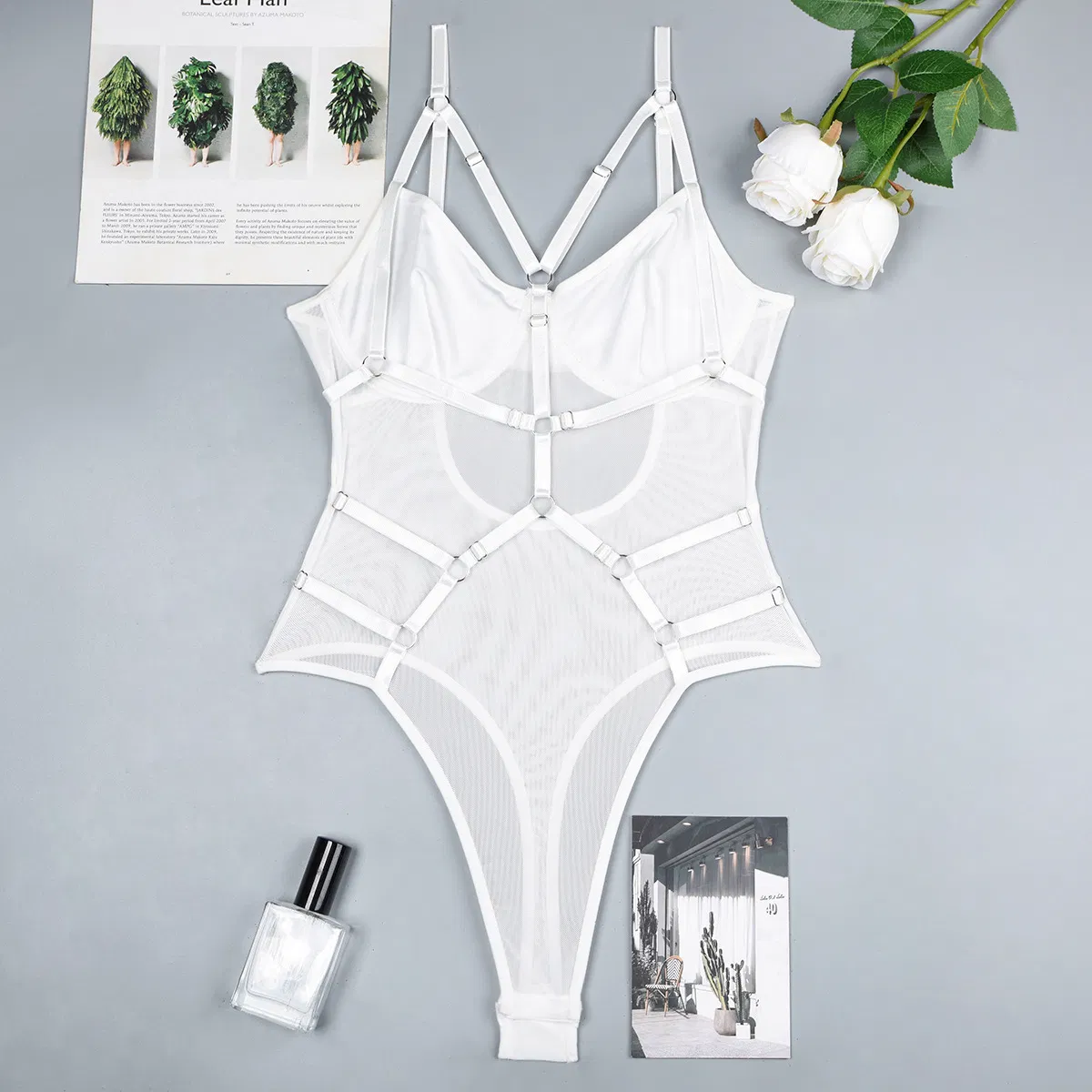 Wholesale Solid Color See-Through Mesh Underwear Set Sexy Exotic One Piece Woman Lingerie