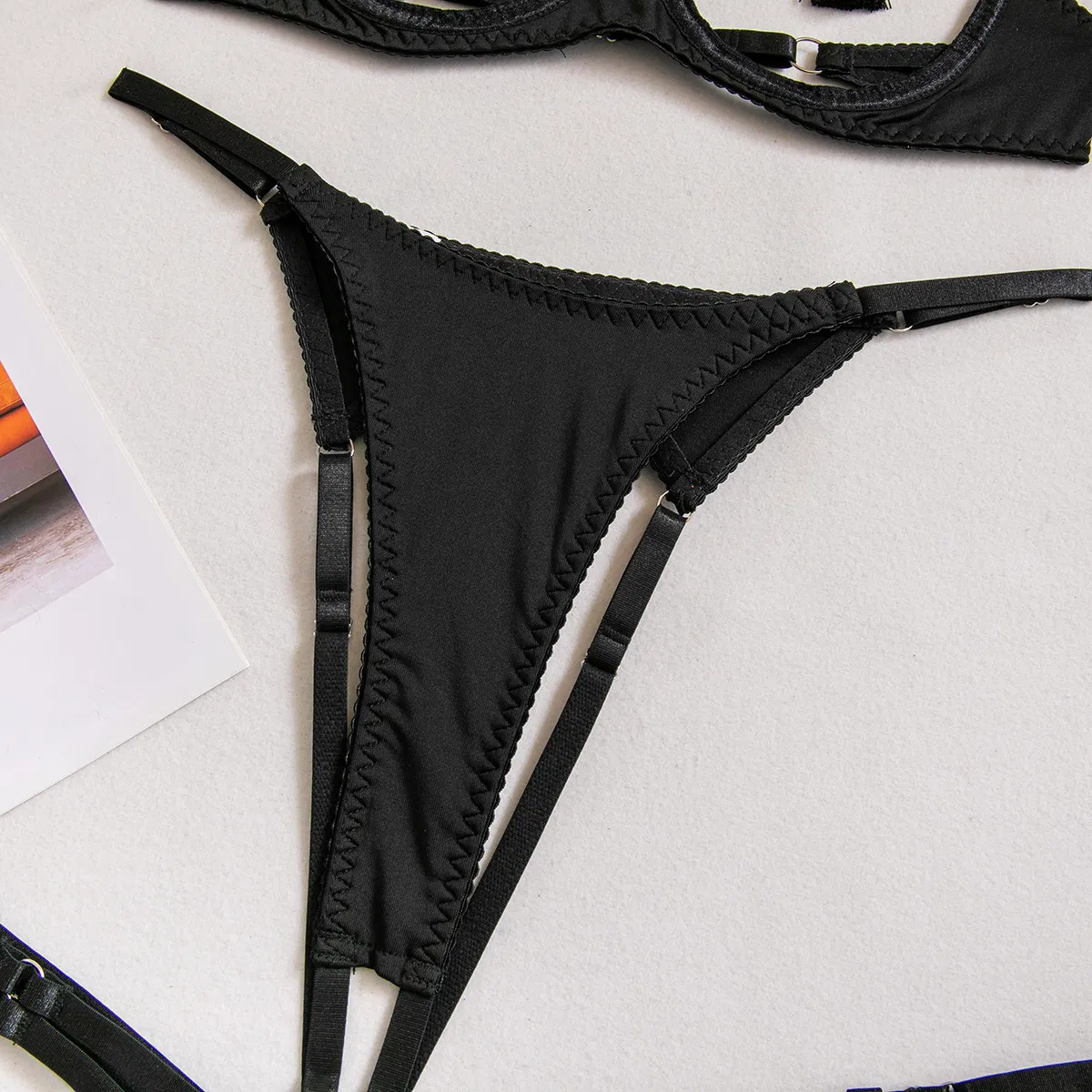 Hot Sale Erotic Hollow out Open Cup Bra Set Sexy Halter Solid Color Woman Lingerie