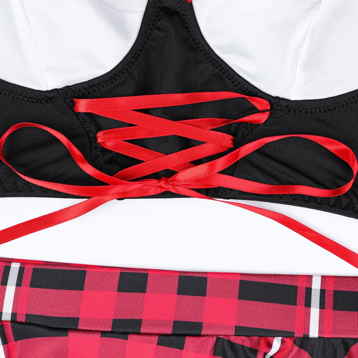 Wholesale Uniform Bow Woman Bra Set with Stocking Sexy Red Miniskirt Lingerie