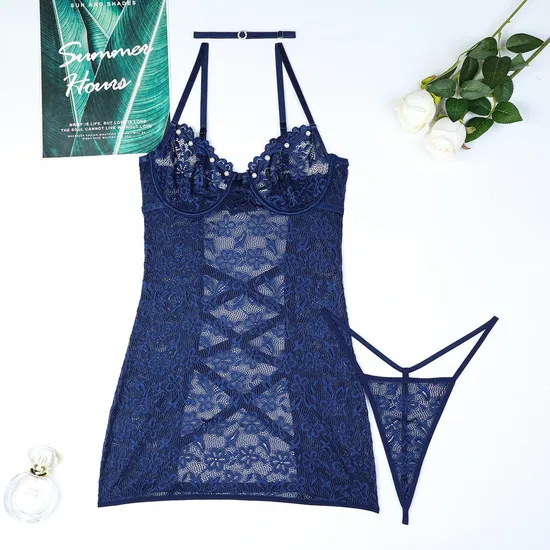 Wholesale V Neck Transparent Mesh Underwear Set Sexy Ultral-Thin Women's Lingerie