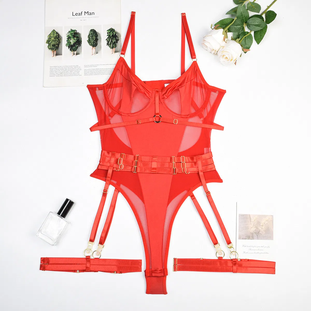 Wholesale Ultral-Thin See-Through Mesh Underwear Set Sexy Bondage One Piece Woman Lingerie