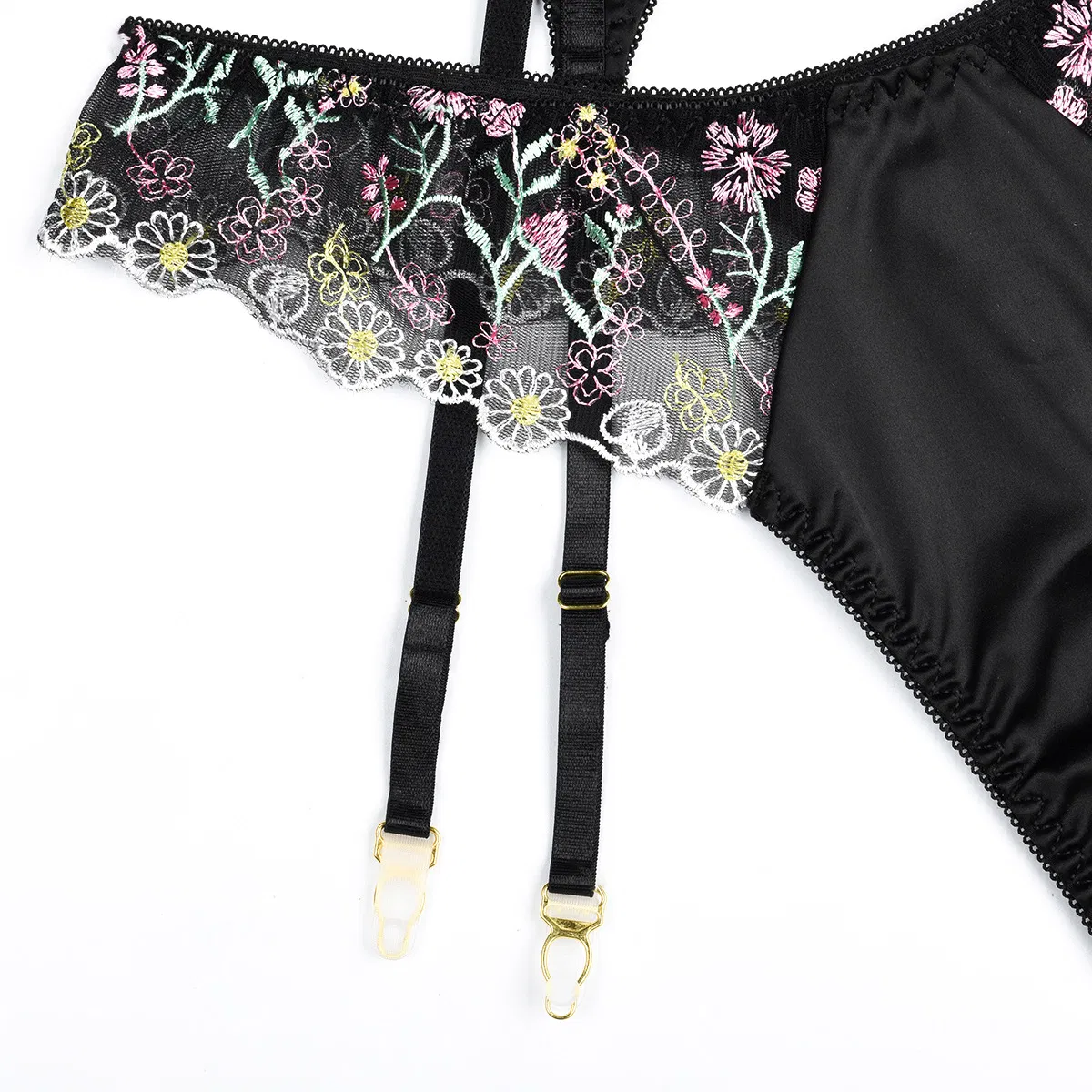 Wholesale Floral Embroidery Underwear Set for Woman Sexy See-Through Stain Lingerie
