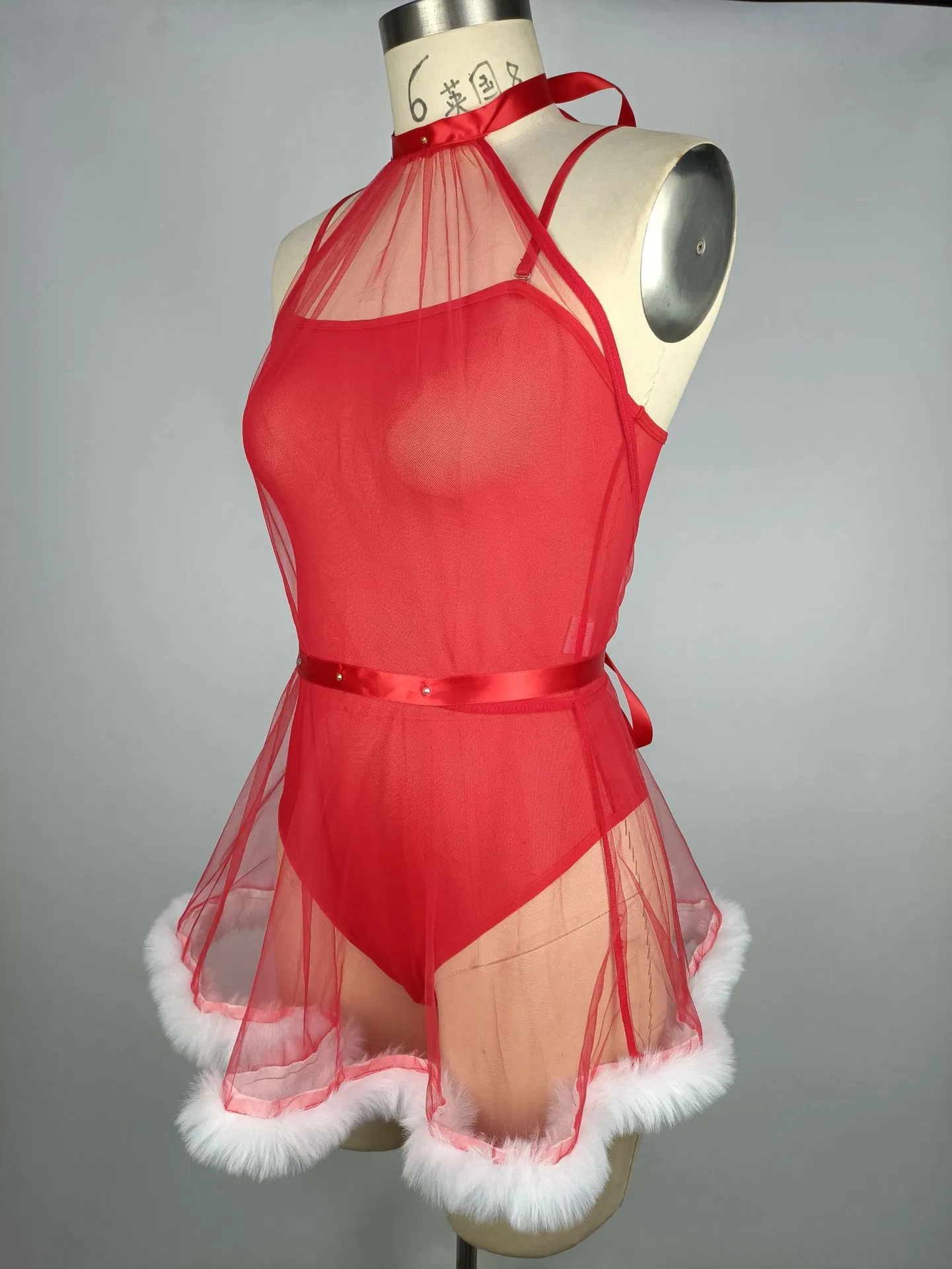 New Christmas See-Through Mesh Bra Panty Set Sexy Luxury Woman One Piece Lingerie