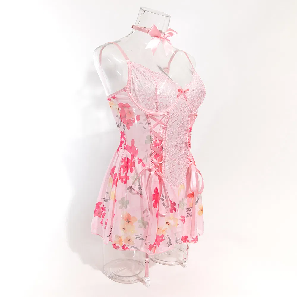 New Arrival Floral Print See-Through Bra and Panty Set Sexy Ultral-Thin Embroidery Lingerie