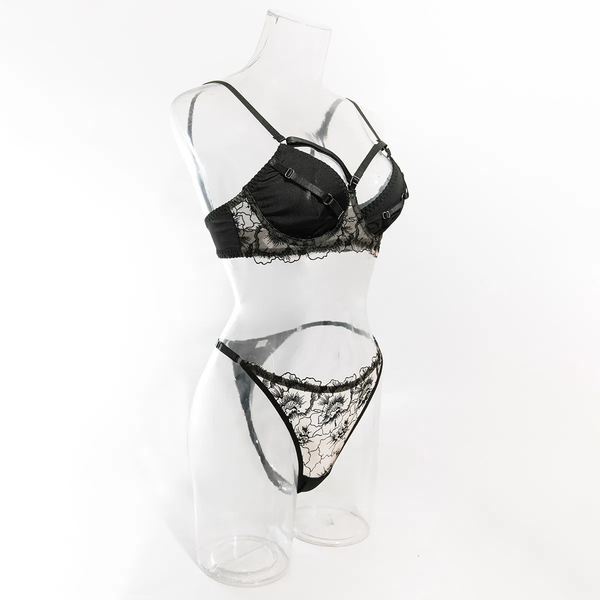 Wholesale Embroidered See-Through Mesh Underwear Set for Woman Sexy Hollow out 2PCS Lingerie