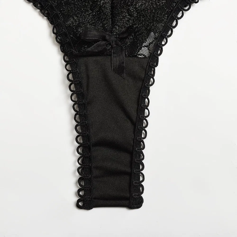 Wholesale Embroidery Floral Bra Set Sexy Transparent Hollow out 2 Piece Woman Lingerie