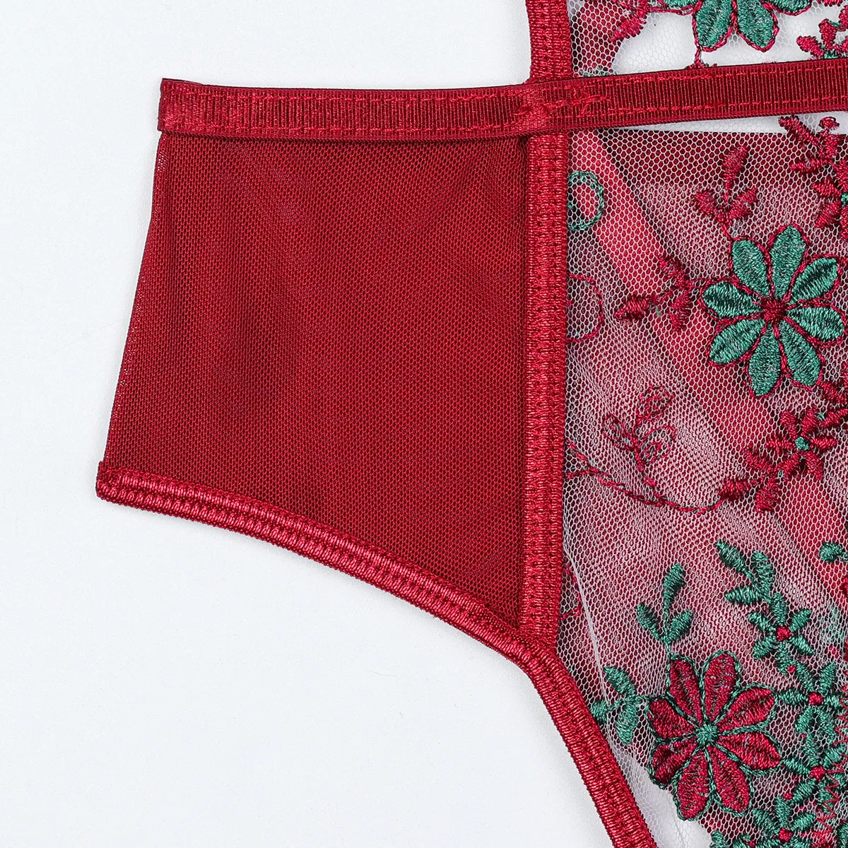 New Arrivals See-Through Mesh Skirt Bra Set Sexy Floral Embroidered Women Lingerie
