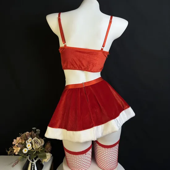 Sexy Fashion Bondage Christmas Bra Panty Set New Fashion Short Skirt Lingerie