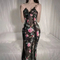 New Design See-Through Deep V Mesh Lace Nightwear Dress Sexy Suspender Woman Long Sleepwear