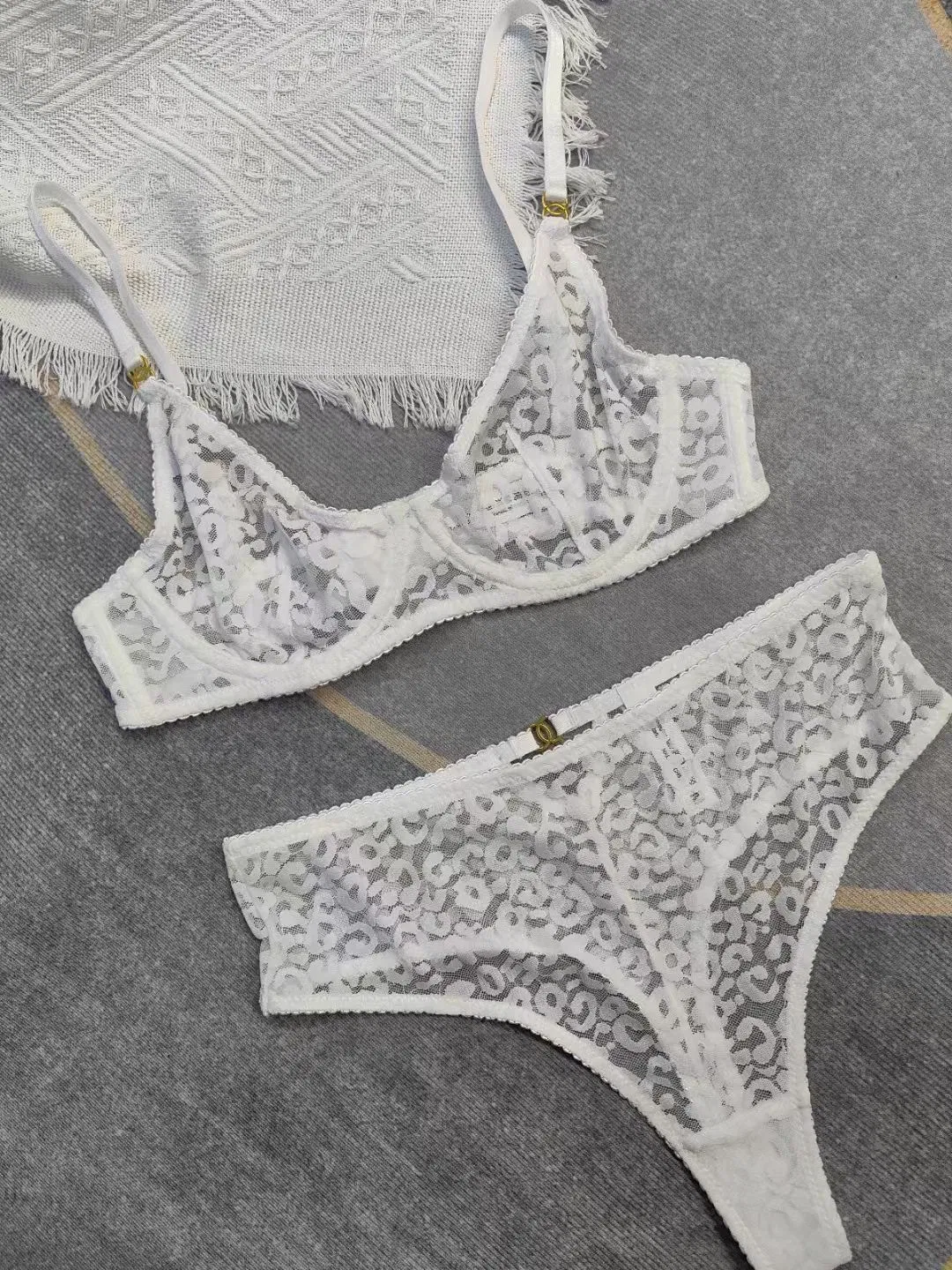 Sexy Embroidered French Ultra-Thin Soft for Women Lace Underwear Set Bra Lingerie