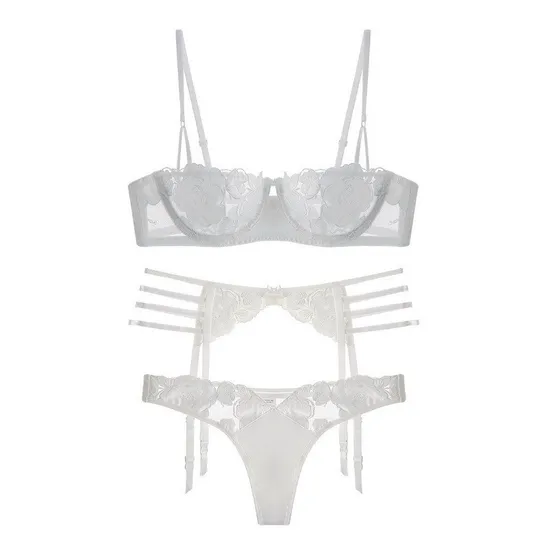 New Style French Ultra-Thin Rose Embroidery Lace Bra Set Romantic Sexy Underwear Wholesale Lingerie